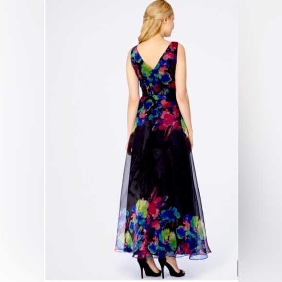 Tahari ASL Organza Floral Sleeveless Gown Size 4 Black Multicolor Overlay Prom - Picture 2 of 10
